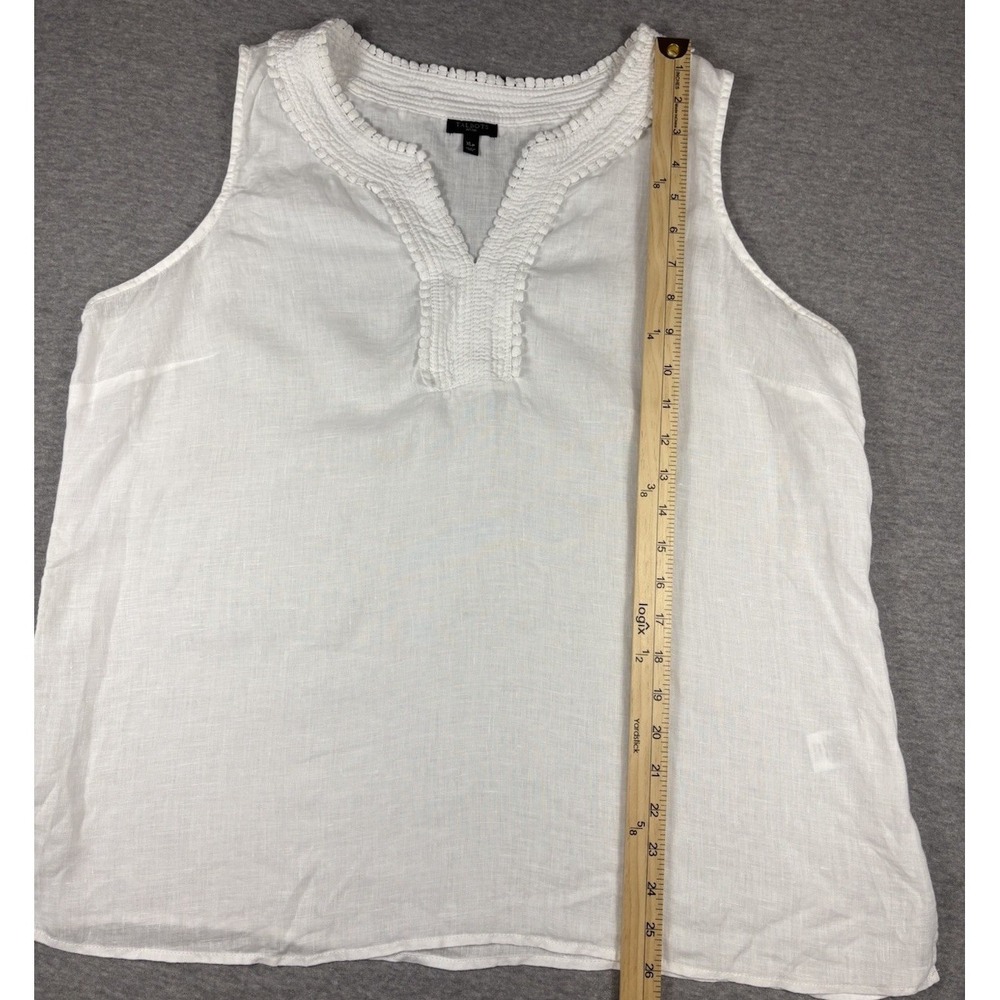 Talbots Women's 100% Linen Sleeveless White Camisole Top Crochet Size XL Petite - Picture 9 of 12
